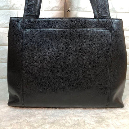 CHANEL CC Timeless Caviar Logo Shoulder Tote Bag Black Leather Purse