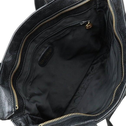 CHANEL CC Timeless Caviar Logo Shoulder Tote Bag Black Leather Purse