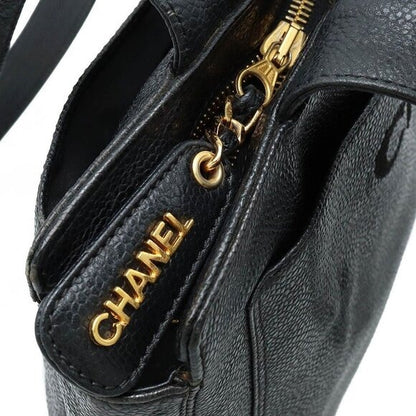 CHANEL CC Timeless Caviar Logo Shoulder Tote Bag Black Leather Purse