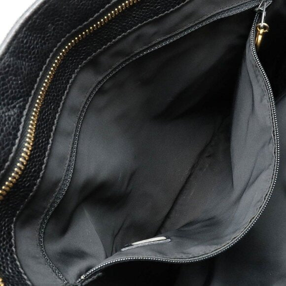 CHANEL CC Timeless Caviar Logo Shoulder Tote Bag Black Leather Purse