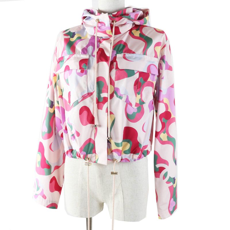 CHANEL 21AW P70173 100% Silk Logo Print Hooded Zip-up Jacket/blouson Multi 34