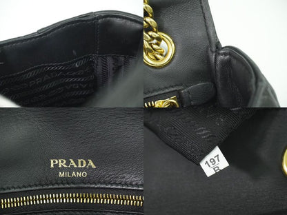 Authentic Prada Nappa Gaufre Chain Shoulder Bag Pochette Leather Black Nappa