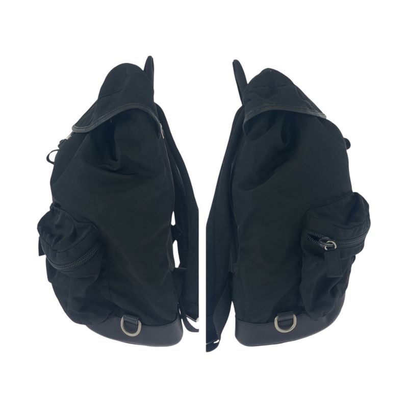 Prada Tessuto Triangle Logo Plate Black Silver Hardware Nylon Backpack Women