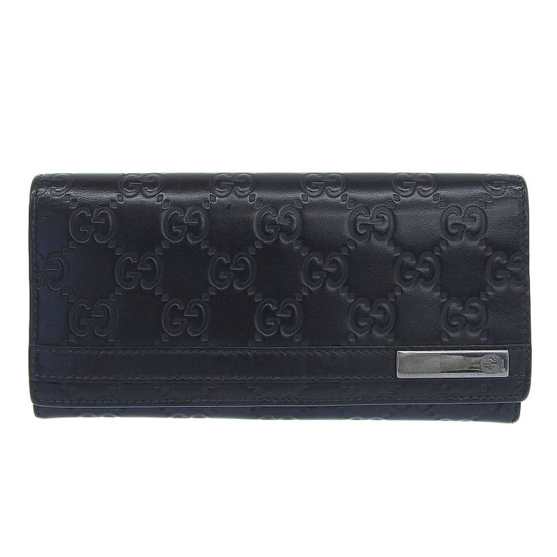 Gucci GG Striped 233112 Calf Black Unisex Long Wallet