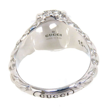 Gucci Lion Head Aquamarine Diamond Ring 18K White Gold 750 White Gold Diamond