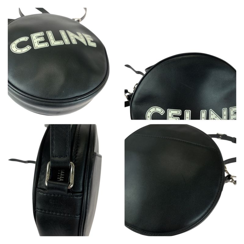 Celine Dancing Kid Logo Studded Black White Silver Hardware Leather 195883ddj38s