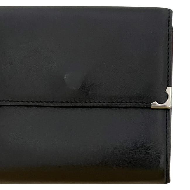 Cartier Trifold Wallet Black Cabochon Double Hook Leather Preowned