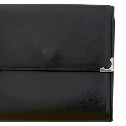 Cartier Trifold Wallet Black Cabochon Double Hook Leather Preowned