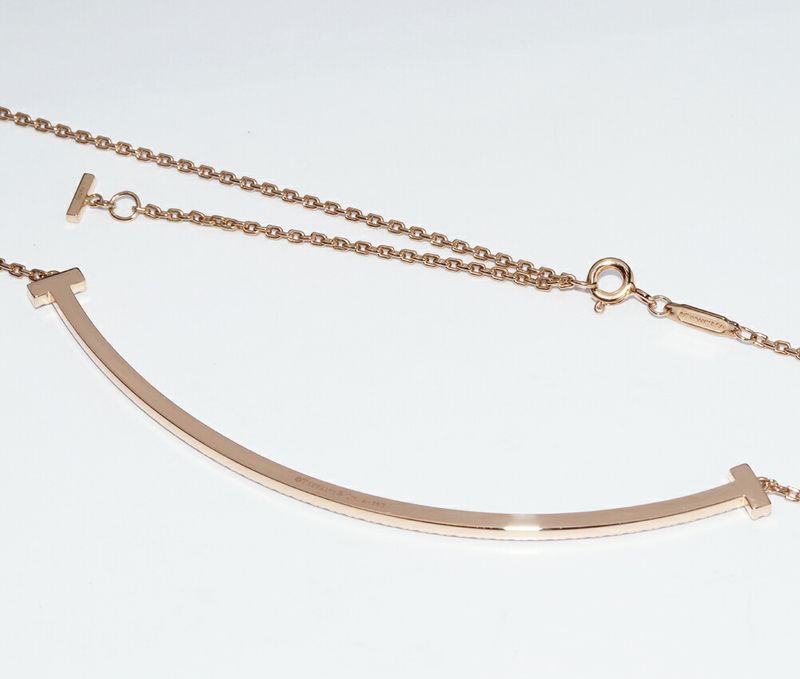 Tiffany & Co Pendant Necklace 18K Pink Gold Diamond 090ct T-smile Pendant