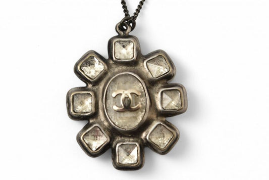 Chanel Necklace Pendant Chanel Coco Mark CC Rhinestone Gunmetal 10C
