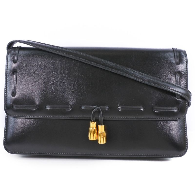 Hermes 2WAY Clutch Tassel Calf Black 0O Ladies Shoulder Bag
