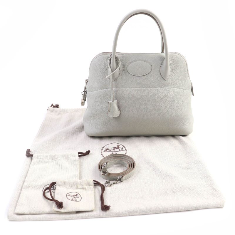 Hermes Bolide 31 Pearl Grey Taurillon Clemence Silver Hardware Handbag With