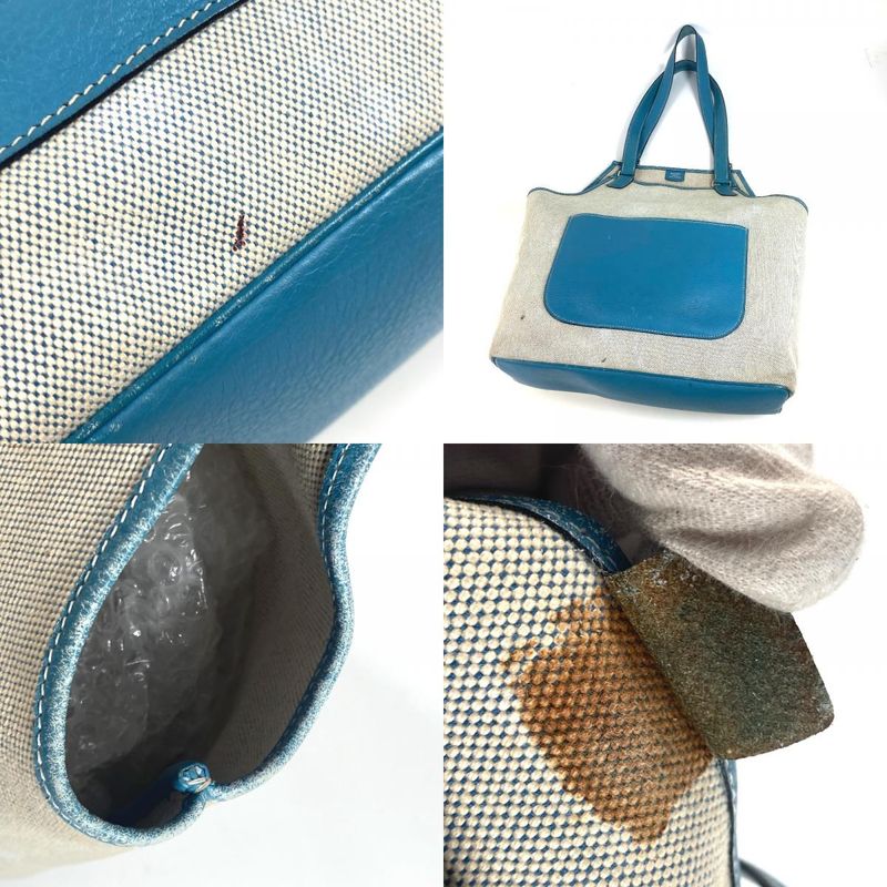 Hermes Shoulder Bag Jardinier PM Leather / Canvas Blue