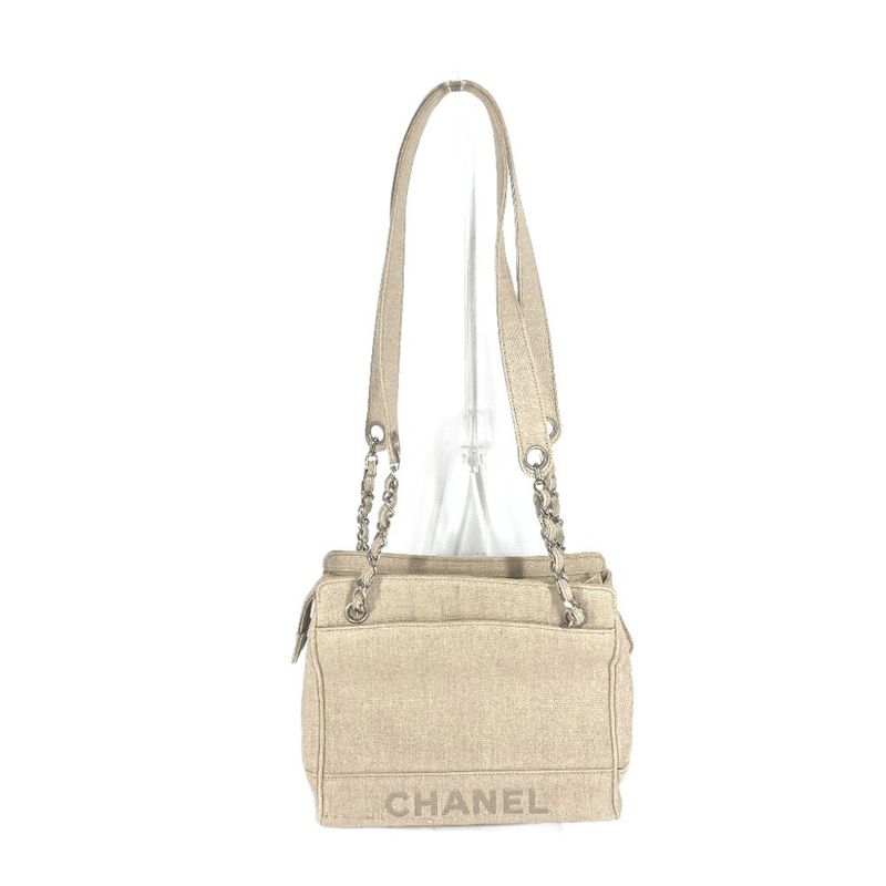 Chanel Shoulder Bag CC Coco Mark Canvas Beige