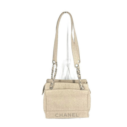 Chanel Shoulder Bag CC Coco Mark Canvas Beige