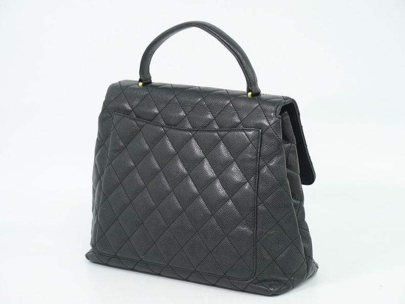 Authentic Chanel Coco Mark Matelasse Turnlock Handbag Caviar Skin Leather Black