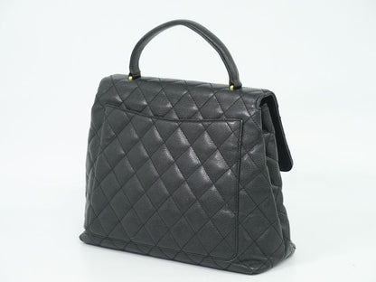 Authentic Chanel Coco Mark Matelasse Turnlock Handbag Caviar Skin Leather Black