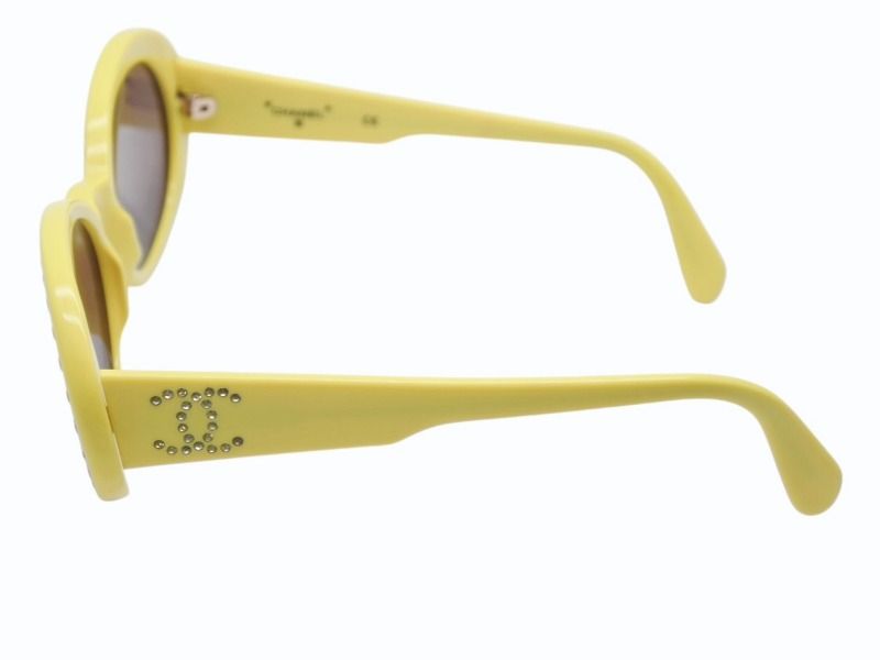 Chanel Oval Sunglasses Eyewear CC Logo Rhinestone Yellow — view 7