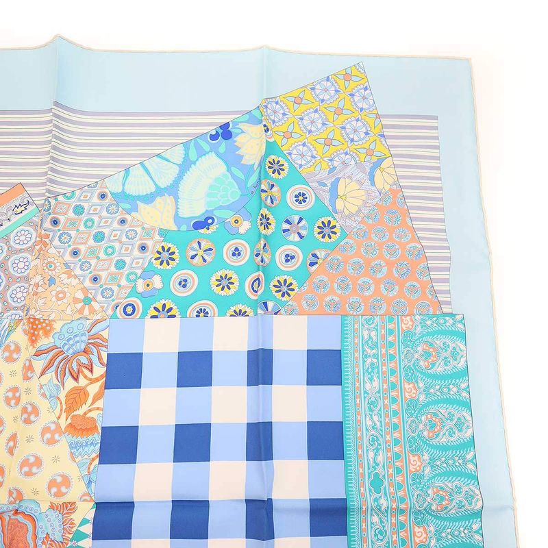 Hermes Carre 90 L'art du Sarasa Silk Scarf Blue