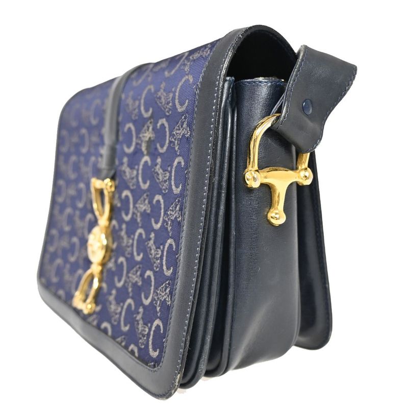Celine Carriage One Shoulder Bag Macadam Navy Gold 60bs100