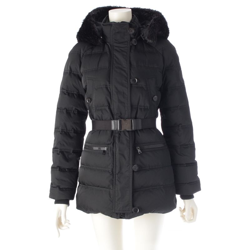 Gucci Beaver Fur Ggleather Patch Belted Down Coat Outerwear 319495 Black 36