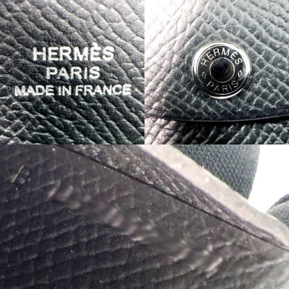 Hermes Calvidio Vo-epson Black B Engraved Coin Case Card Case Men's