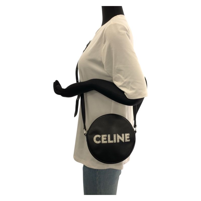 Celine Dancing Kid Logo Studded Black White Silver Hardware Leather 195883ddj38s