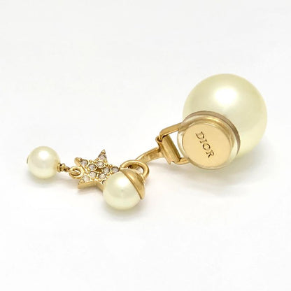 DIOR Tribales Clip Earrings Binaural Star Clover Charm White Resin Pearl White
