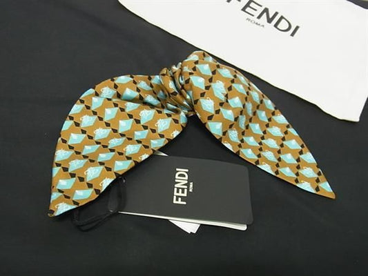 Fendi 100% Silk Full Ribbon Hair Clip Hair Accessory Women's Brown And Blue