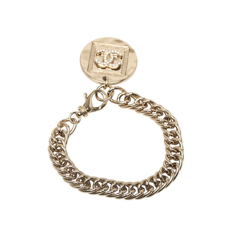 Chanel Coco Mark Chain Bracelet Gold Plated Rhinestone Ladies Chanel