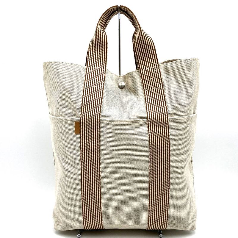 Hermes New Fourre Tout Tote Handbag Beige Brown Canvas Women Men Fashion
