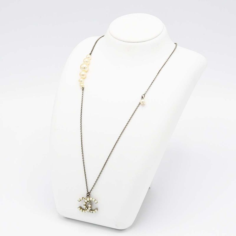 Chanel Pearl Necklace Coco Mark A14 Silver Color Total Weight Approx 11.7g With