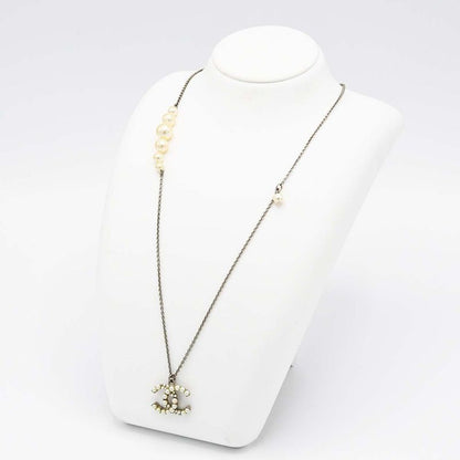 Chanel Pearl Necklace Coco Mark A14 Silver Color Total Weight Approx 11.7g With