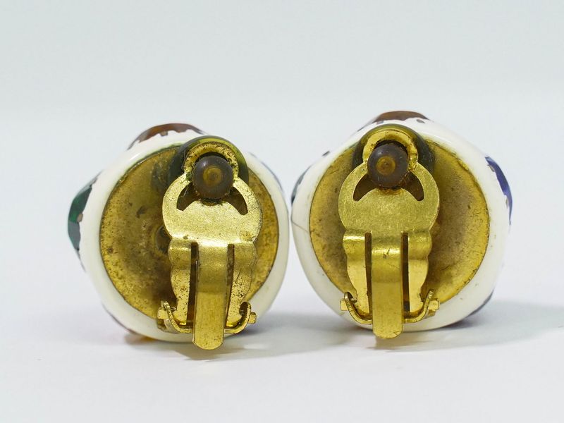 Authentic Chanel Coco Mark Multi-colored Stone Earrings GP Gold Plated Coco