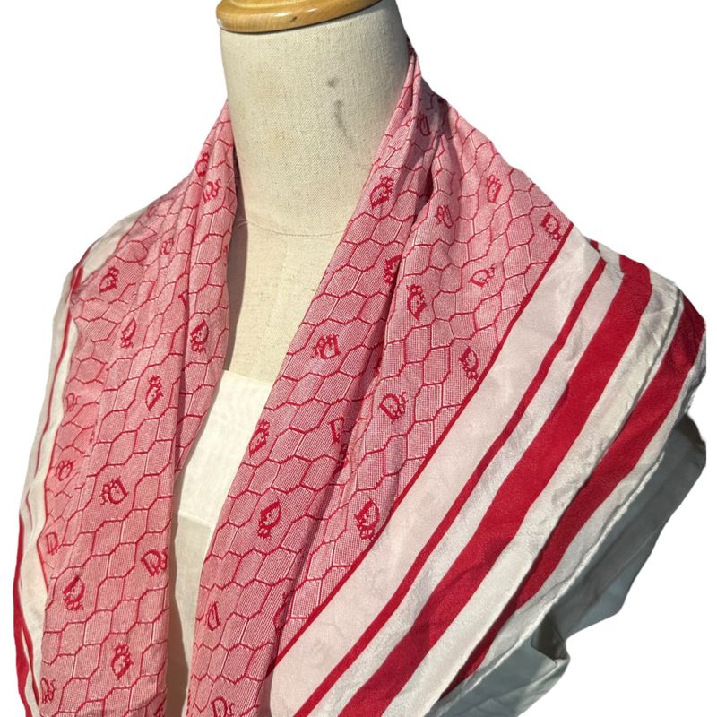 Christian Dior Old Square Line Trotter Silk Scarf Red and White