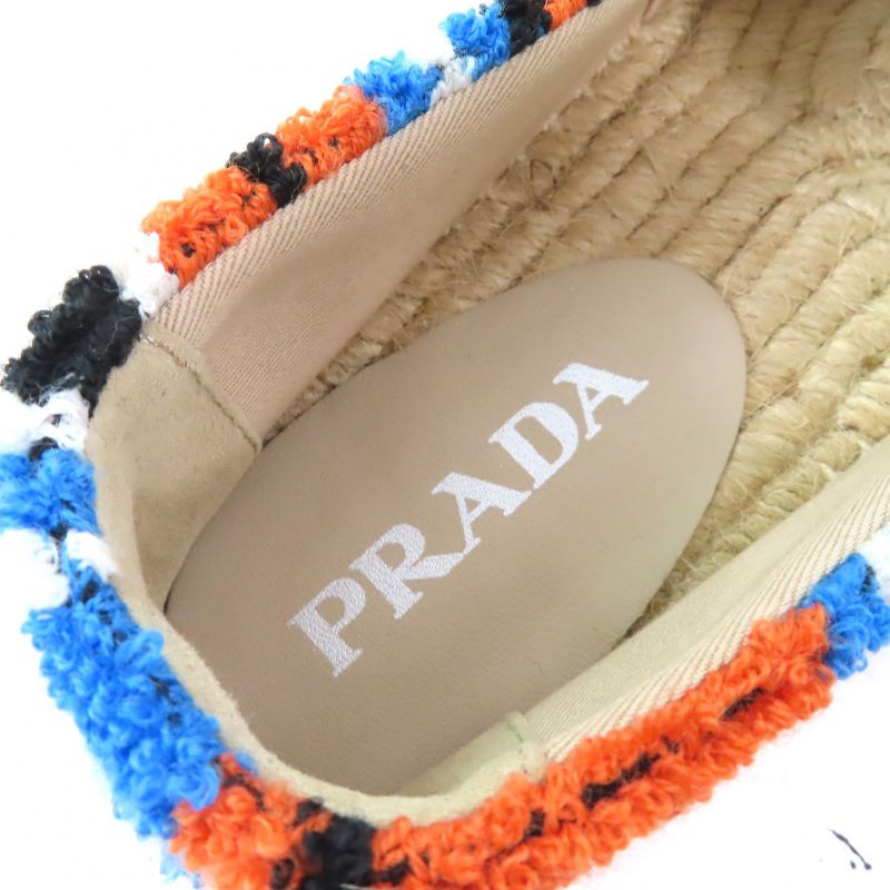 Prada 1s840m Terrycloth Triangle Logo Espadrilles Flat Shoes Slip-on Arancio 36