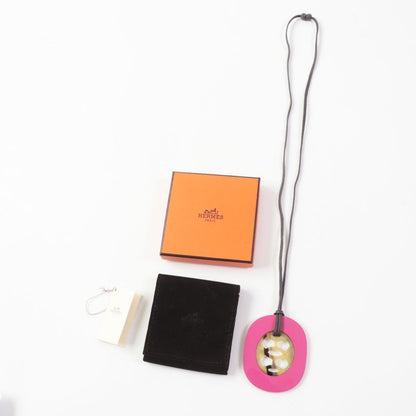 Hermes Lift GM Buffalo Horn Lacquer Leather Necklace/pendant Pink With Box And