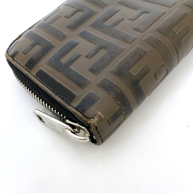 Fendi Round Zipper Long Wallet Ec22134 Brown Zucca