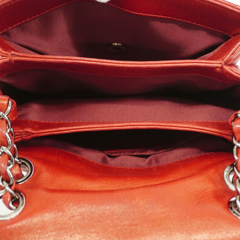 Chanel Shoulder Bag Matelasse Lambskin Red Silver Hardware Women