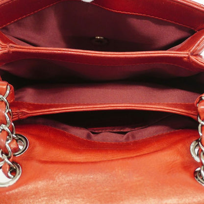 Chanel Shoulder Bag Matelasse Lambskin Red Silver Hardware Women