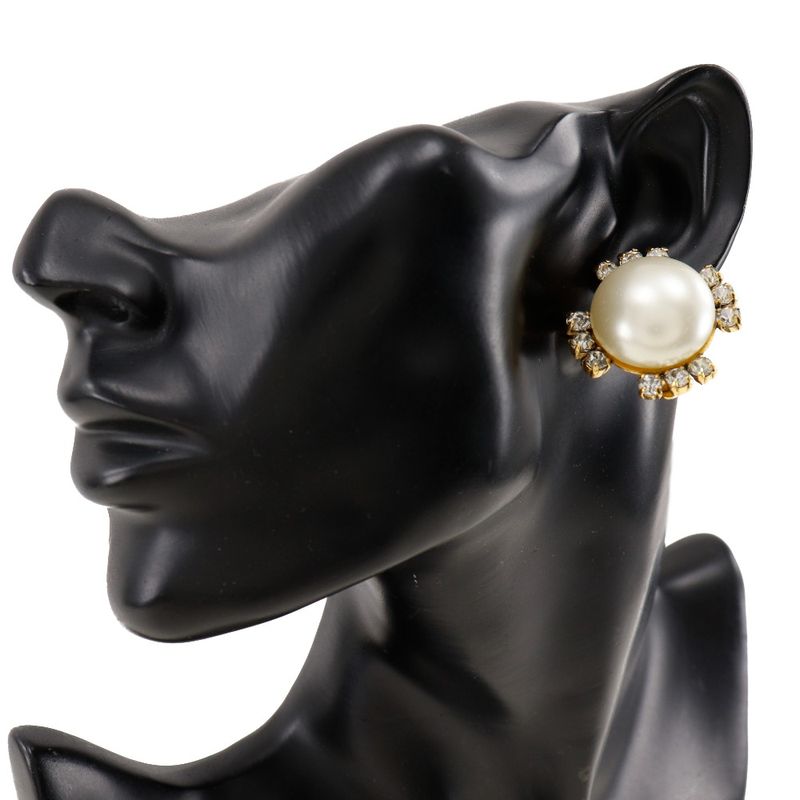 Chanel Vintage Gold Plated X Faux Pearl X Rhinestone Ladies 25.6g Earring