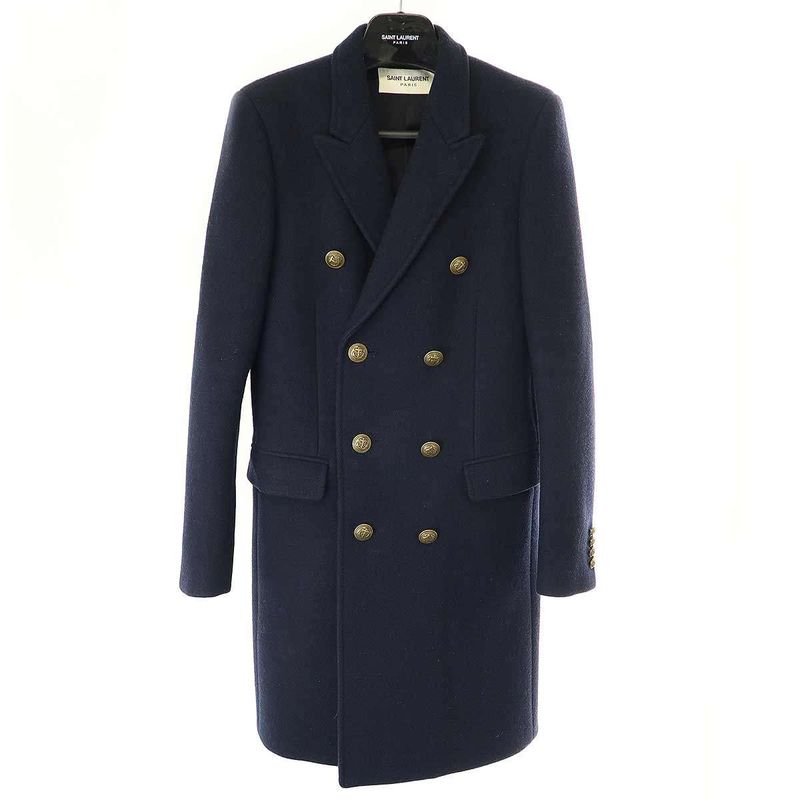 Saint Laurent Paris 13aw Wool Melton Double Breasted Napoleon Chester Coat
