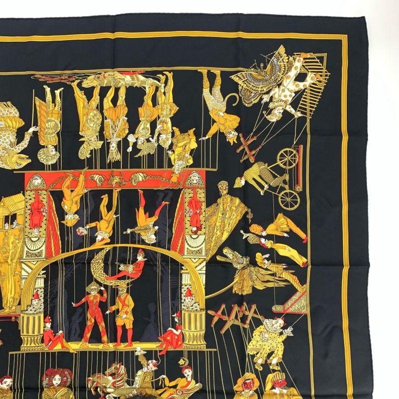 Hermes Scarf Carre 90 LE Temps Des Marionnettes Marionette Hours