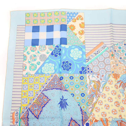 Hermes Carre 90 L'art du Sarasa Silk Scarf Blue