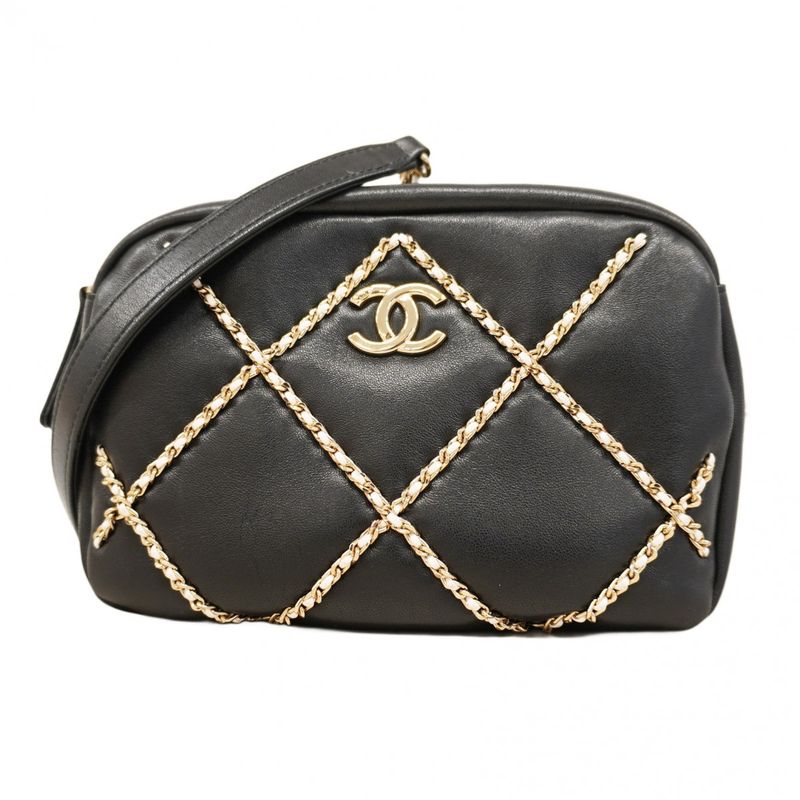 Chanel Shoulder Bag Matelasse Lambskin Black Chien Pan Gold Hardware Women