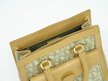 Authentic Christian DIOR Trotter Handbag Canvas Leather Khaki Beige Trotter Bag