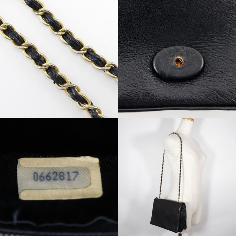 Chanel Chain Shoulder Diamond Stitching Matelasse Lambskin Black Ladies