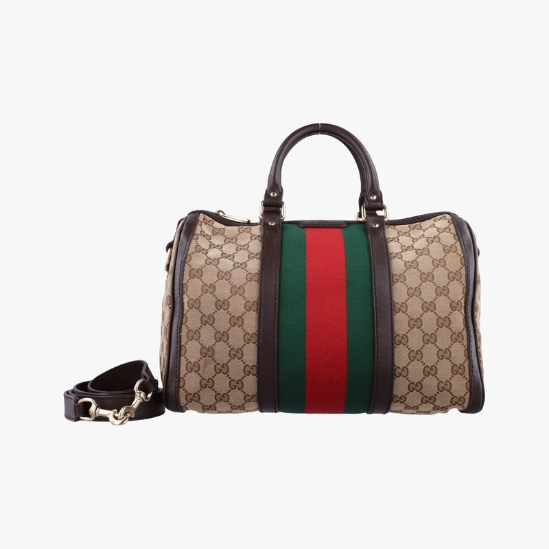 Guccisherry Line Beige And Green And Red Canvas And Leather 247205g010955325