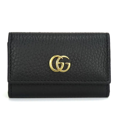 Gucci Key Case 456118 GG Marmont Leather Black Gold Hardware 6pcs Small Items