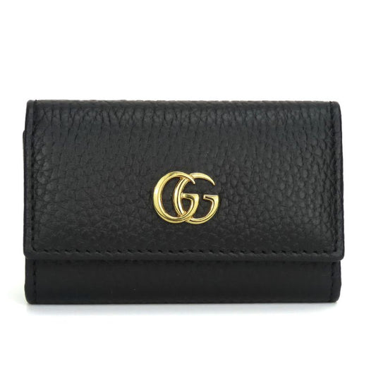 Gucci Key Case 456118 GG Marmont Leather Black Gold Hardware 6pcs Small Items